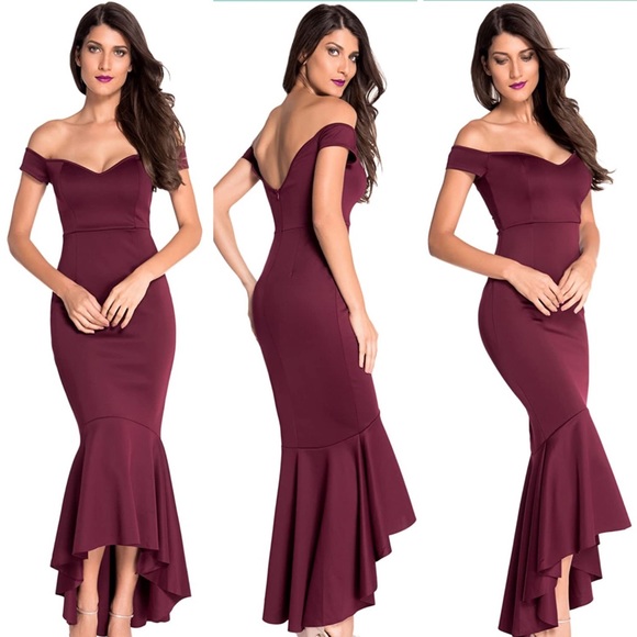 Fishtail Long Evening Dress Off Shoulder Party Dress - Picture 1 of 3